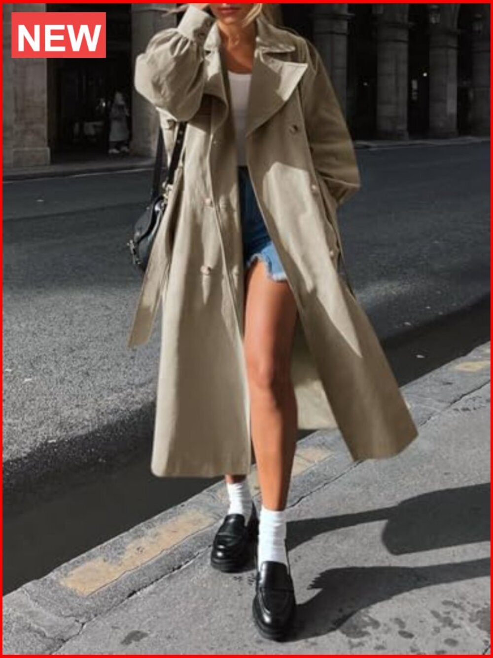 Oversized Double Breasted Trench Coat with Belt - Picture 3 of 7
